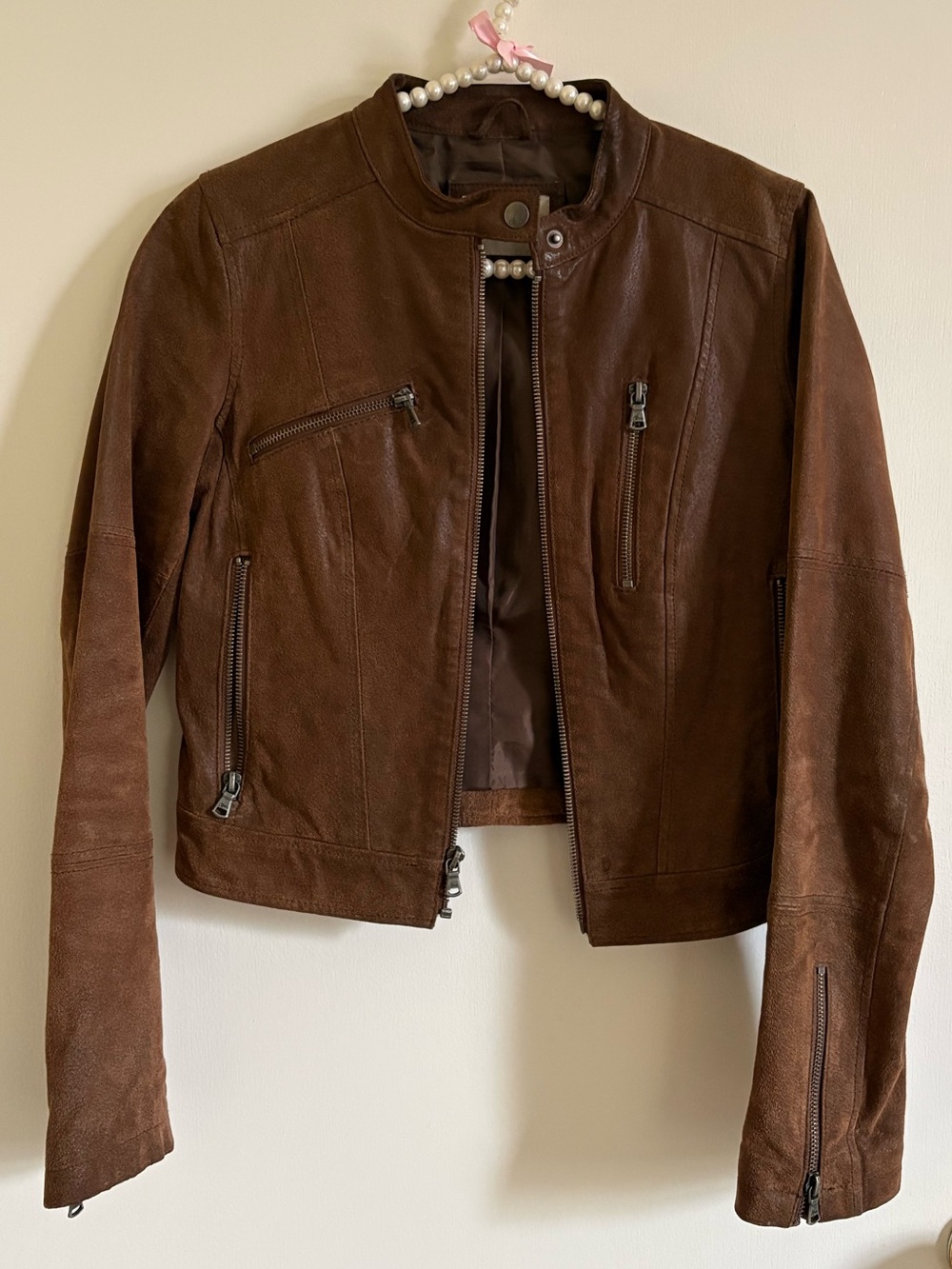 Brown Suede Moto Leather Jacket